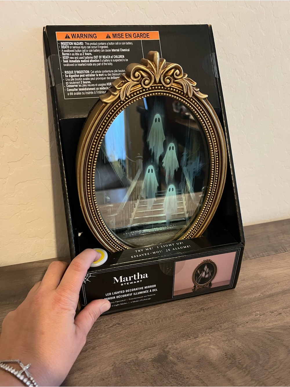 Martha Stewart Black and Gold Lighted Halloween Mirror with Ghost Design - Picture 8 of 10